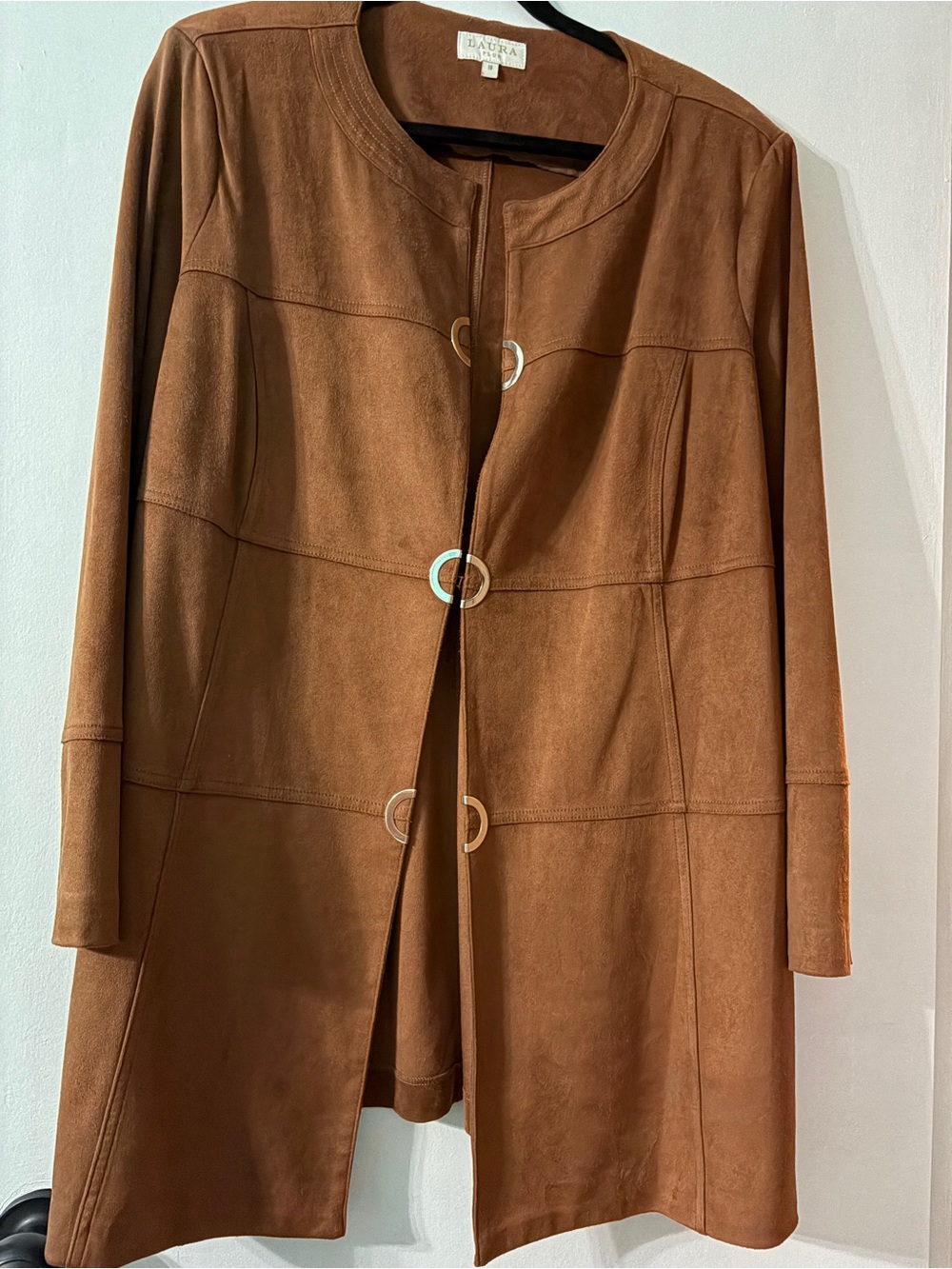 Laura Plus 18 Cooper Brown Suede Open-Front Coat